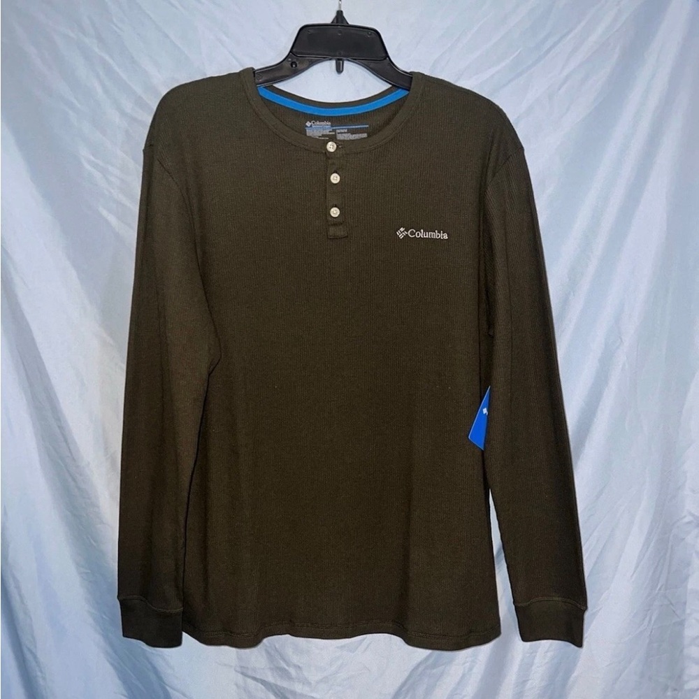 Columbia Men’s Waffle Knit Henley Long Sleeve Green Size M NWT - Picture 3 of 5